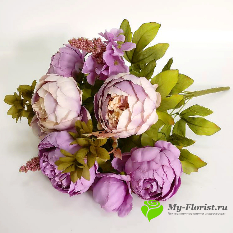 Искусственные цветы и букеты - Букет пионов "Сандра" 50 см. (сиреневый)