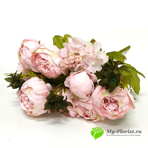 Искусственные цветы и букеты - Букет пионов "Сандра" 50 см. (Нежно-розовый)