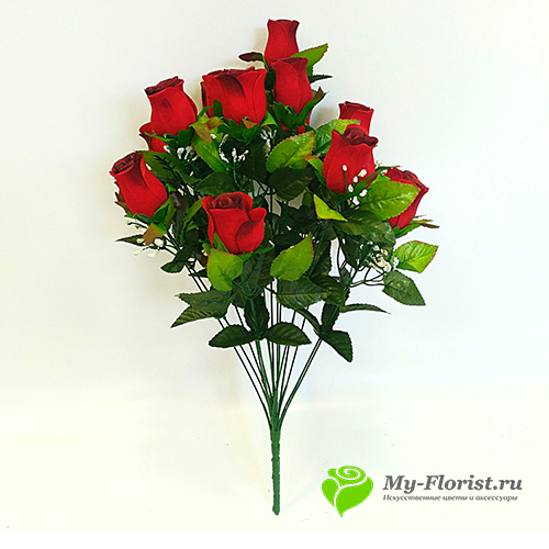 Искусственные букеты в розницу - Бархатные розы "Эльза" 57 см.