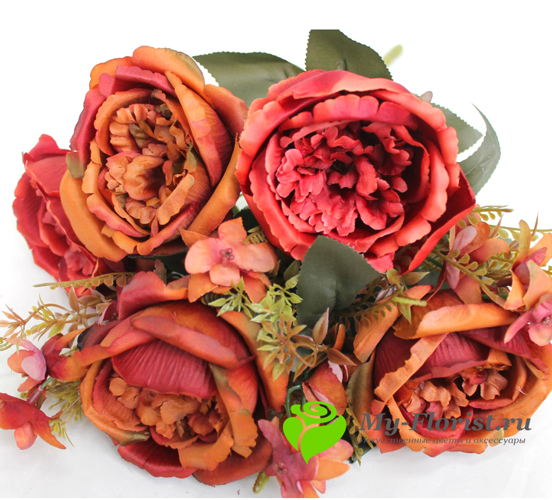 Искусственные цветы и букеты - Букет пионовидных роз "Гвинея" 34 см. 