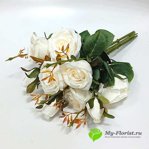 Искусственные розы купить - Розы в букете "Фиона" 50 см. (Молочные)