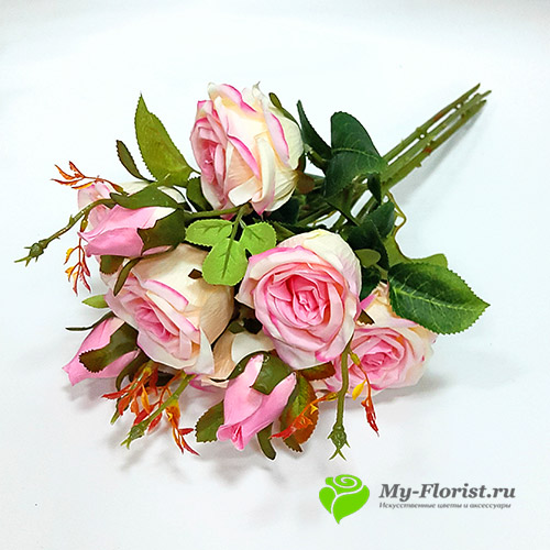 Искусственные розы купить - Розы в букете "Фиона" 50 см. (Розовые)