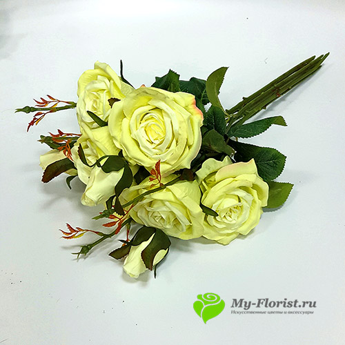 Искусственные розы купить - Розы в букете "Фиона" 50 см. (Зеленые)