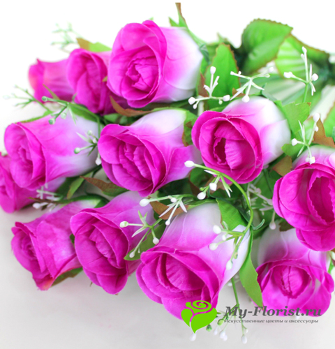 Искусственные цветы и букеты - Букет роз "Фрида" 44 см (Сиреневый)