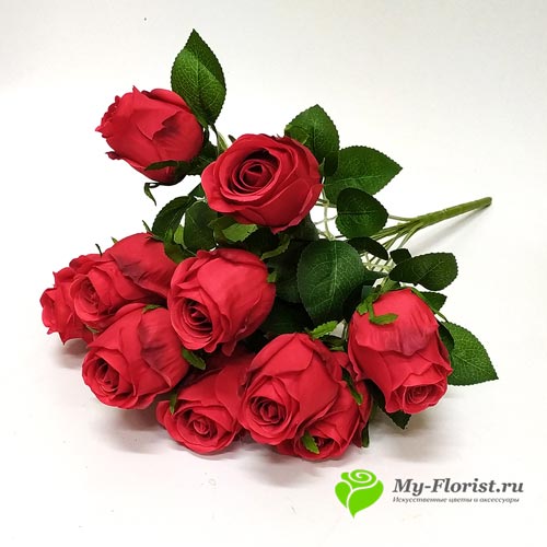 Искусственные букеты в розницу - Розы ПРИОРА 49 см. (Красный)