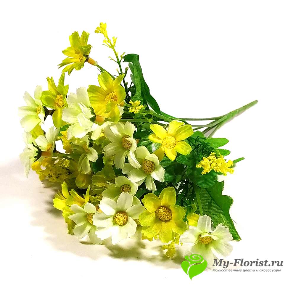 Искусственные цветы и букеты - Лютик букет 33 см.(Бело-желтый)