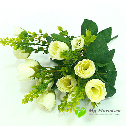 Искусственные букеты в розницу - Розы "Пиноккио" с добавкой Н-30 см. (Бело-зеленые)