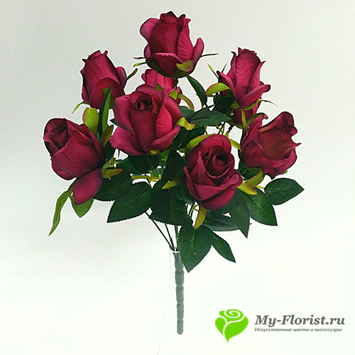 Розы искусственные в букете - Розы букет "Бритни" 43см. (Бордовые) 