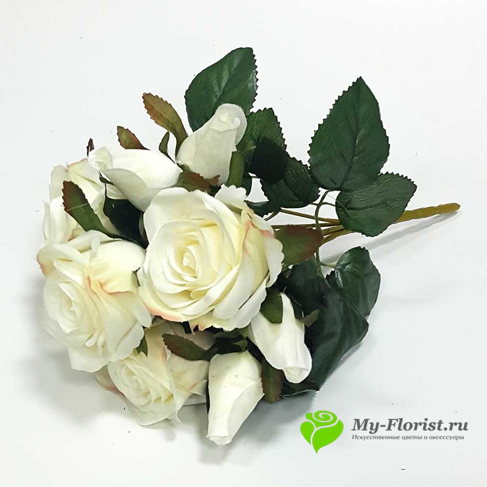 Искусственные розы в букете купить - Розы букет "Дитрих" 33см. (Белый)