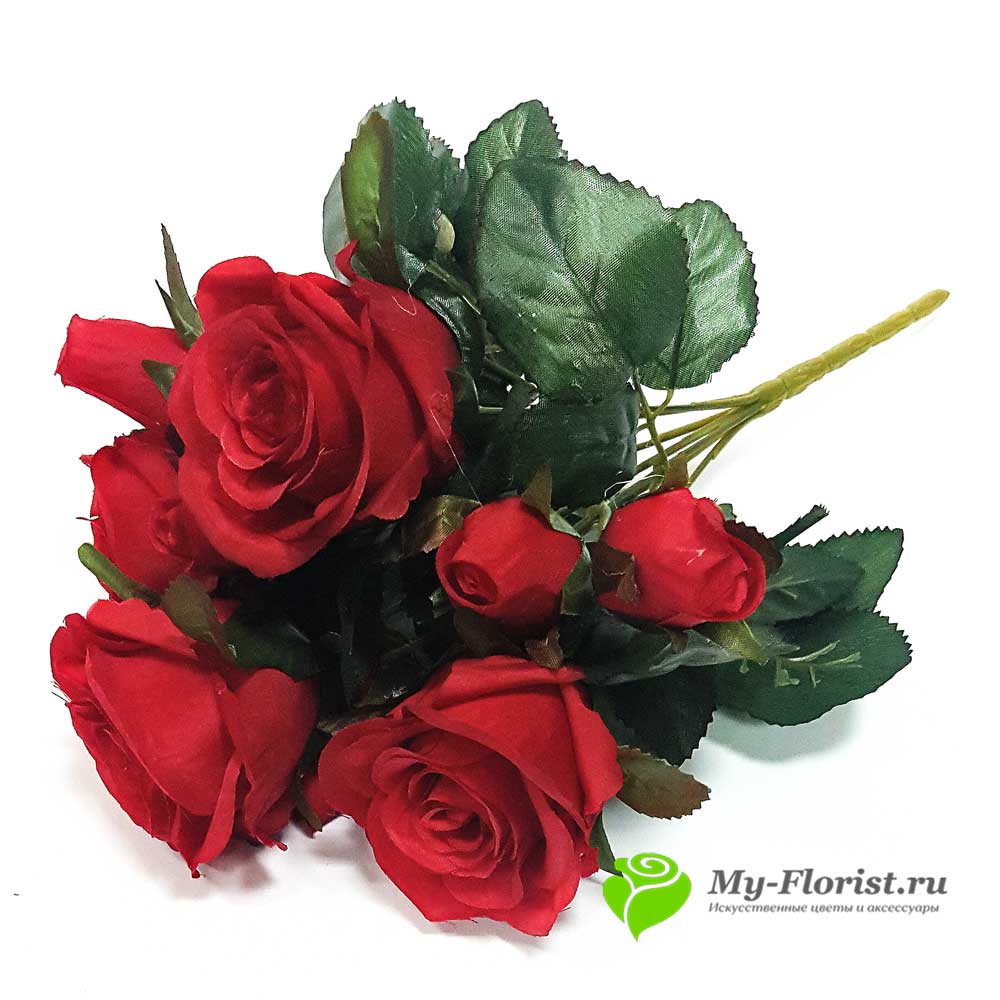 Искусственные розы в букете купить - Розы букет "Дитрих" 33см. (Красный)