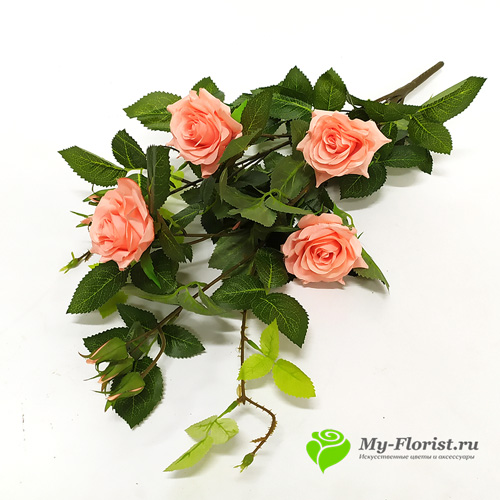 Искусственные цветы и букеты - Розы куст ИТАЛИЯ 50 см розово-персиковый