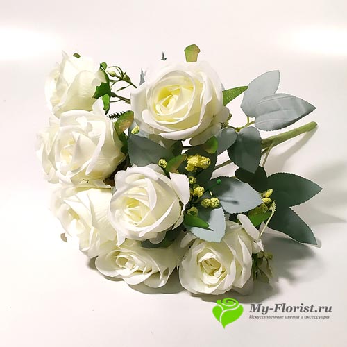 Искусственные букеты в розницу - Розы САИДА 41см (Белые)