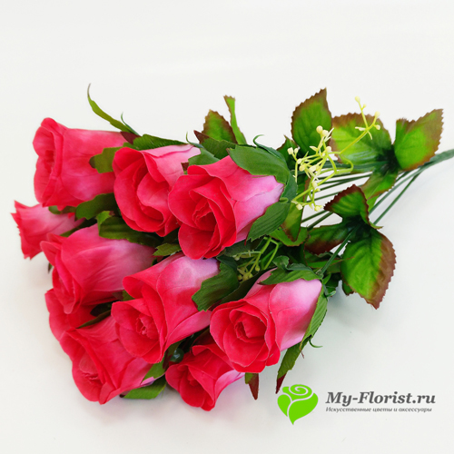Искусственные цветы и букеты - Букет роз "Фрида" 44 см (Розовый)