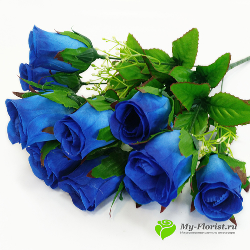Искусственные цветы и букеты - Букет роз "Фрида" 44 см (Синий)