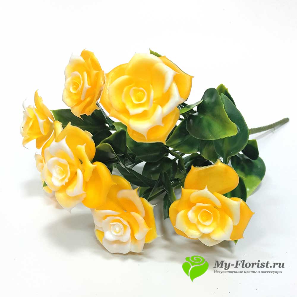 Пластиковые розы купить - Розы букет "Невада" 37см. пластик (Желтый)