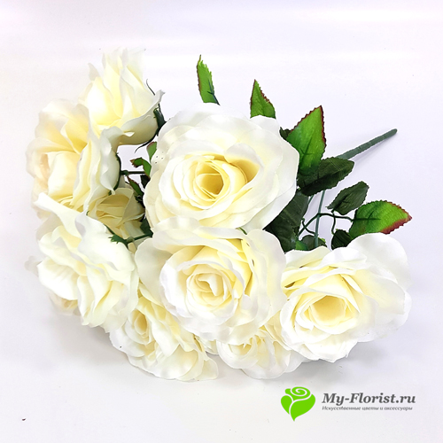 Искусственные цветы и букеты - Розы "Паула" 50 см. (Белый)