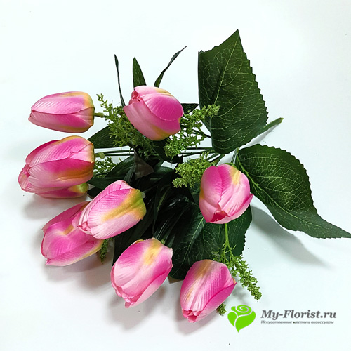 Искусственные цветы и букеты - Букет тюльпанов "Стеша" 37 см. (Лиловый с белым)