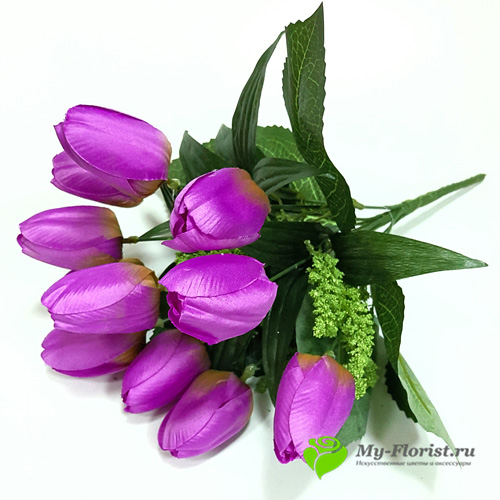 Искусственные цветы и букеты - Букет тюльпанов "Стеша" 37 см. (Лиловый)