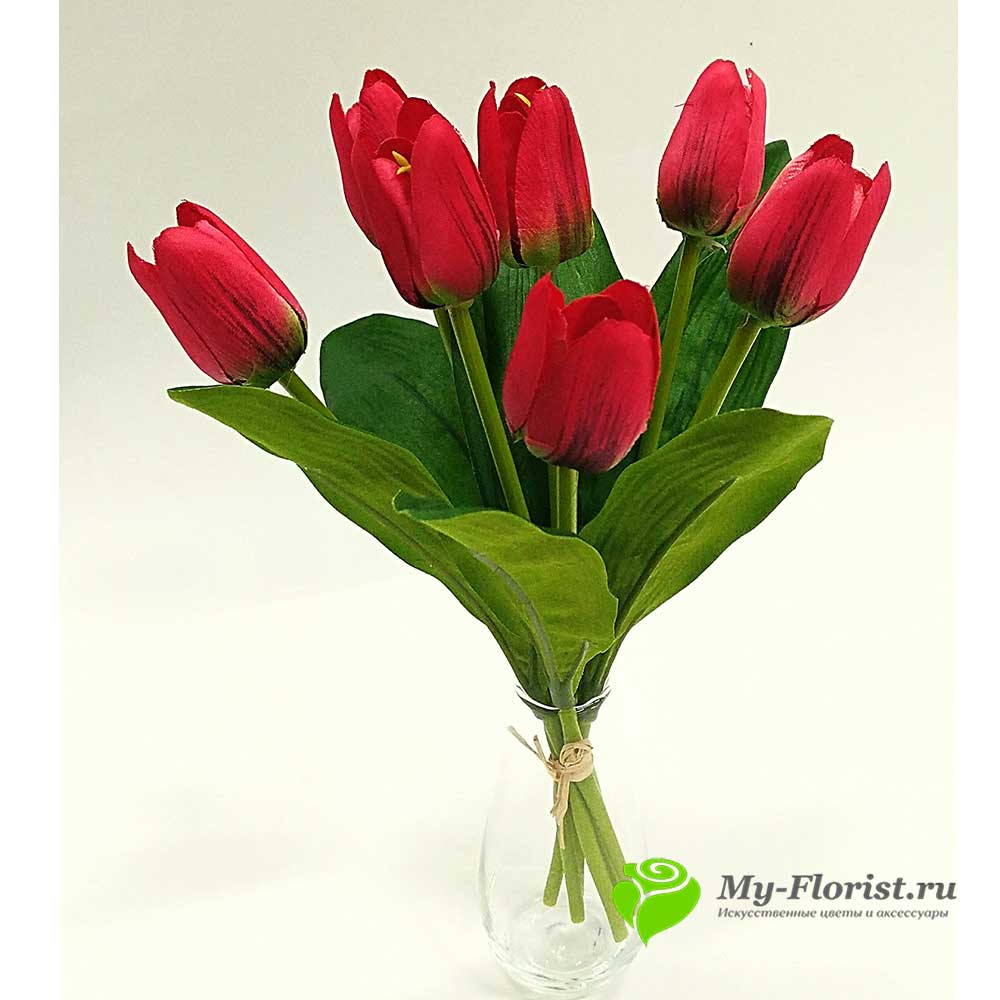 Искусственные цветы и букеты - Тюльпаны "Максим" 30 см. (Малиновый)