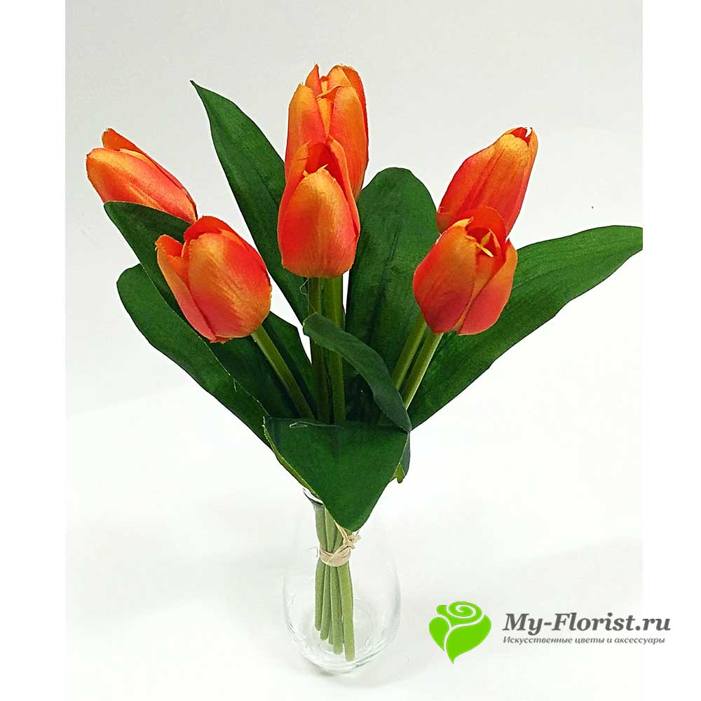 Искусственные цветы и букеты - Тюльпаны "Максим" 30 см. (Оранжевый)