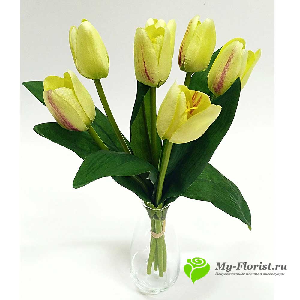 Искусственные цветы и букеты - Тюльпаны "Максим" 30 см. (Зелено-розовый)