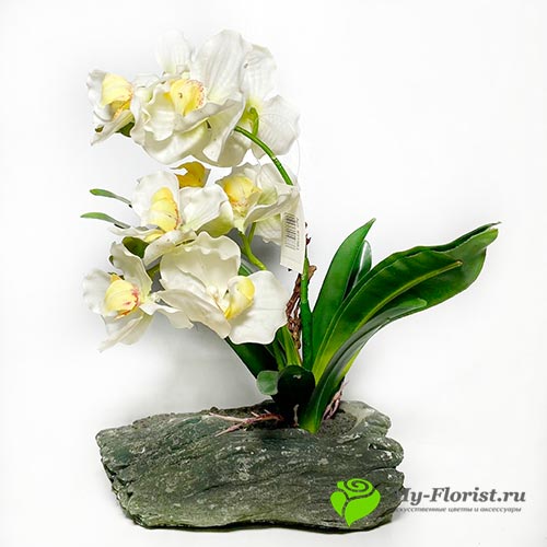Орхидея в кашпо белая H-29см (Латекс) купить в интернет-магазине My-Florist.ru