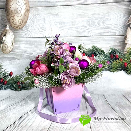 Новогодняя композиция КИМБЕРЛИ розовая H-22см купить в интернет-магазине My-Florist.ru