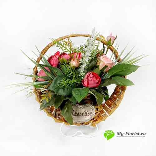 Композиция искусственная камелиями и розами Камилла купить в интернет-магазине My-Florist.ru
