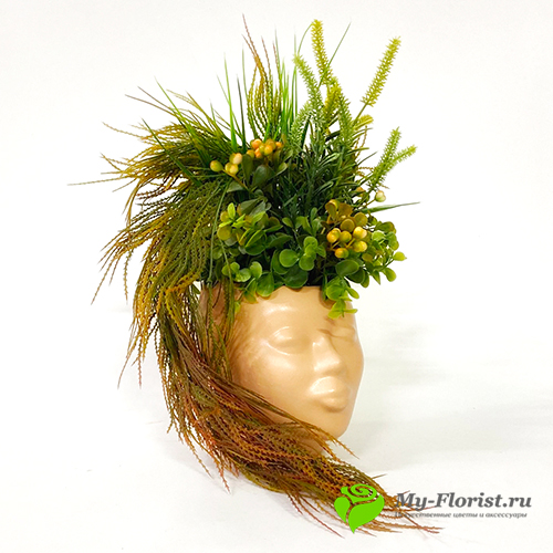 Композиция "Зелень в голове" коричневая купить в интернет-магазине My-Florist.ru
