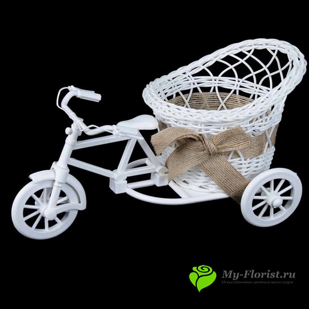 Корзина "Велосипед" со скошенным кашпо и эко-лентой (Белый)