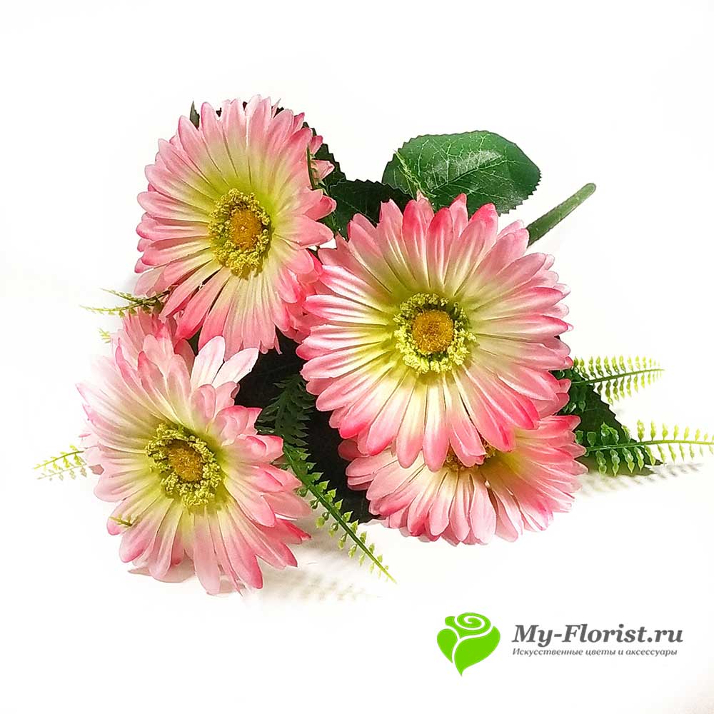 Купить искусственные цветы - Гербера "Самбо" букет 45 см (Розовый)