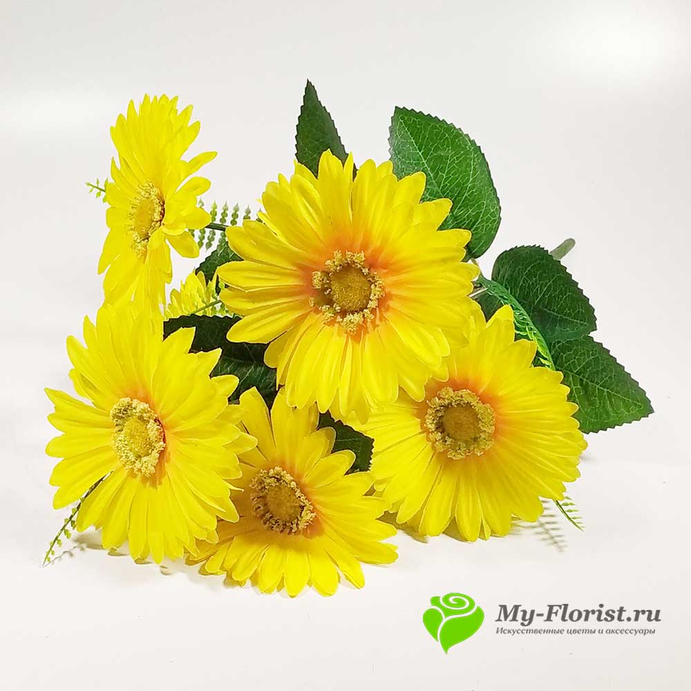 Купить искусственные цветы -Гербера "Самбо" букет 45 см (Желтый)