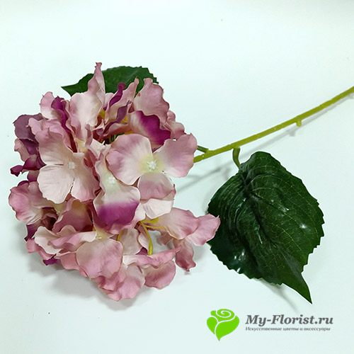 Купить искусственные цветы - Гортензия одноголовая "Анабель" 80 см. Комбинированная