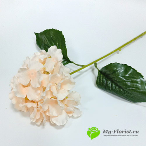 Купить искусственные цветы - Гортензия одноголовая "Анабель" 80 см. персиковая