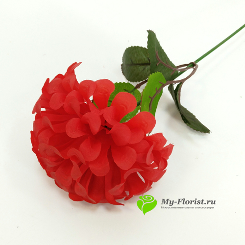 Купить искусственные цветы - Хризантема "Шар" на ножке красная