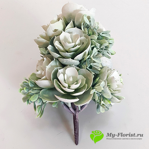 Искусственные суккуленты - Суккулент Каменная роза конус 18 см. (Зеленый с белым)