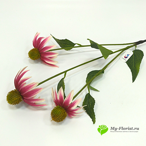 Искусственные ветки цветов -Эхинацея ветка 75 см. (Розовая с белым)