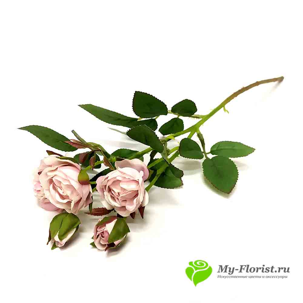 Искусственные ветки цветов - Роза кустовая нюдово-розовая НИАГАРА 42см