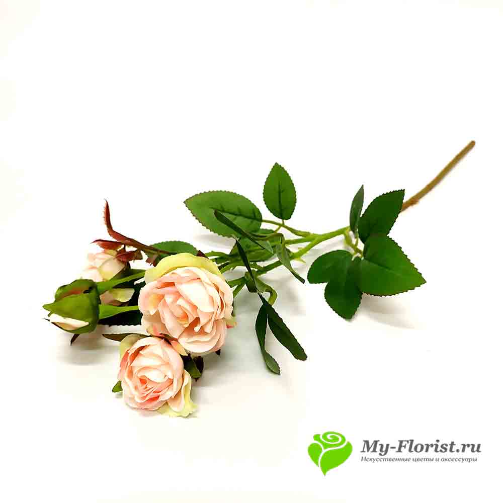Искусственные ветки цветов - Роза кустовая нежно-розовая НИАГАРА 42см