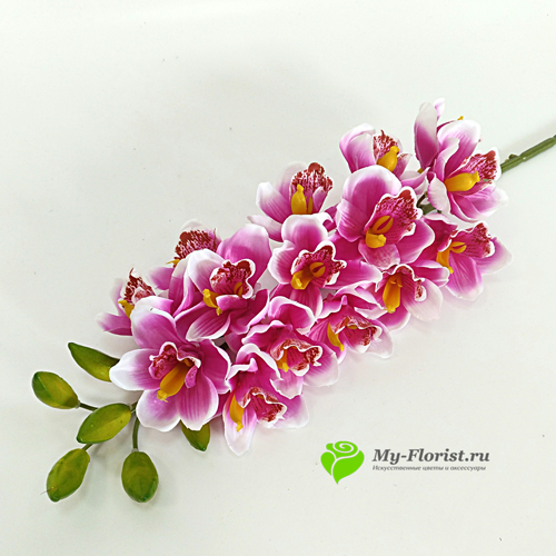 Искусственные ветки цветов - Орхидея цимбидиум 90см. (Лиловый с белым)