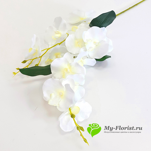 Искусственные ветки цветов - Орхидея ветка двойная 85 см. (Белая)