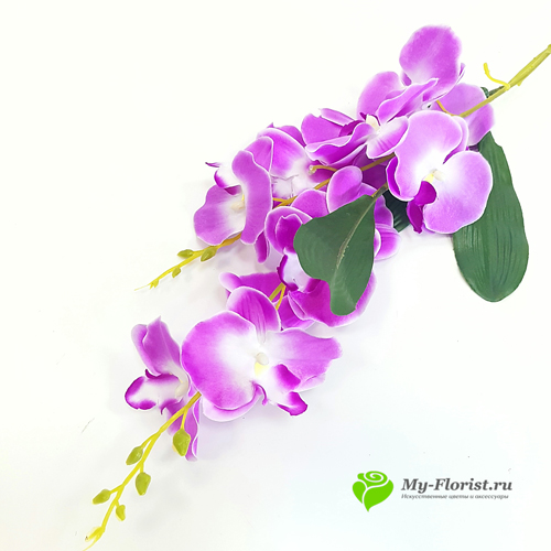 Искусственные ветки цветов - Орхидея ветка двойная 85 см. (Лилово-белая)