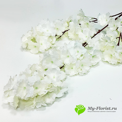 Искусственные ветки цветов - Сакура ветка "Хлоя" 105 см. (белая)