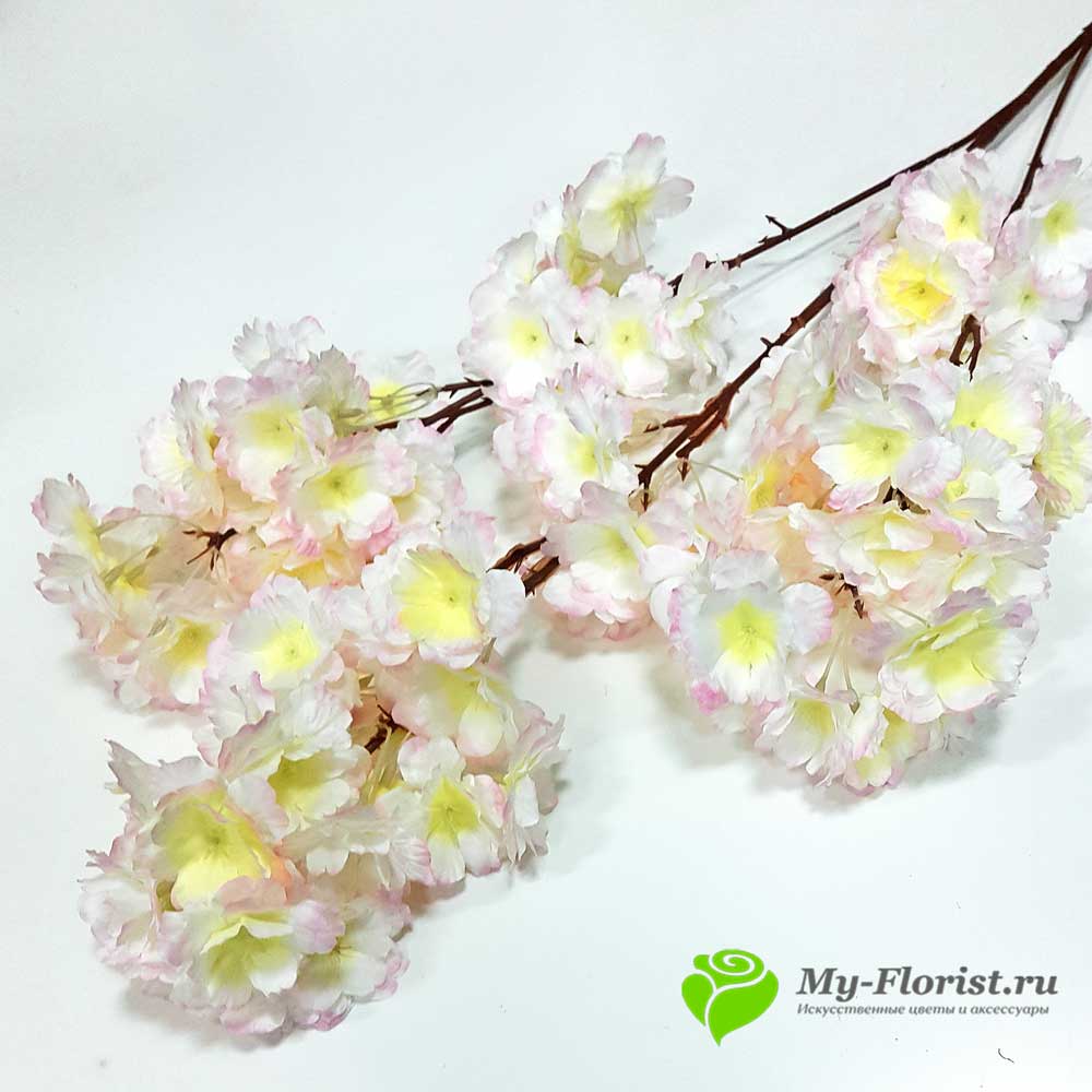 Искусственные ветки цветов - Сакура ветка "Хлоя" 105 см. (розово-белая)