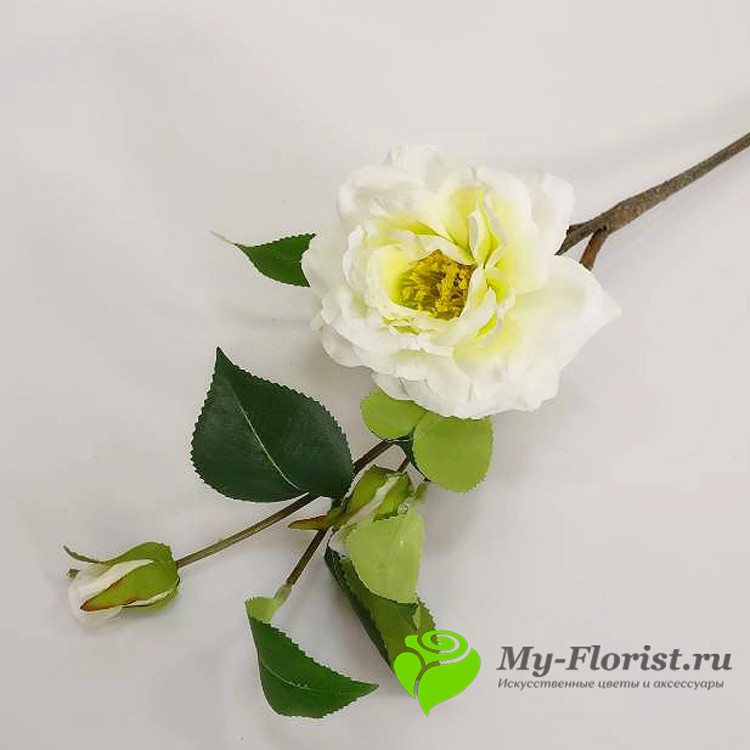 Искусственные ветки цветов - Ветка чайной розы "Луиза" (белая)