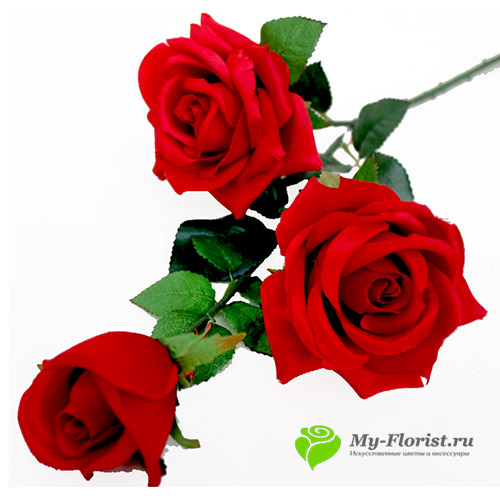 Розы на ветке искусственные купить в москве - Ветка розы "Феникс" 105см. (Красная)
