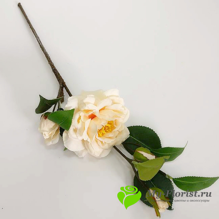 Искусственные ветки цветов - Ветка чайной розы "Луиза" (кремовая)