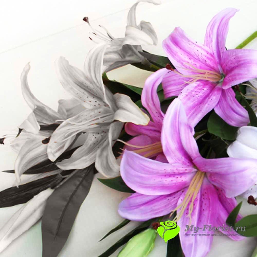 Искусственные ветки цветов - Лилия на ветке 103 см. (Сиреневая)