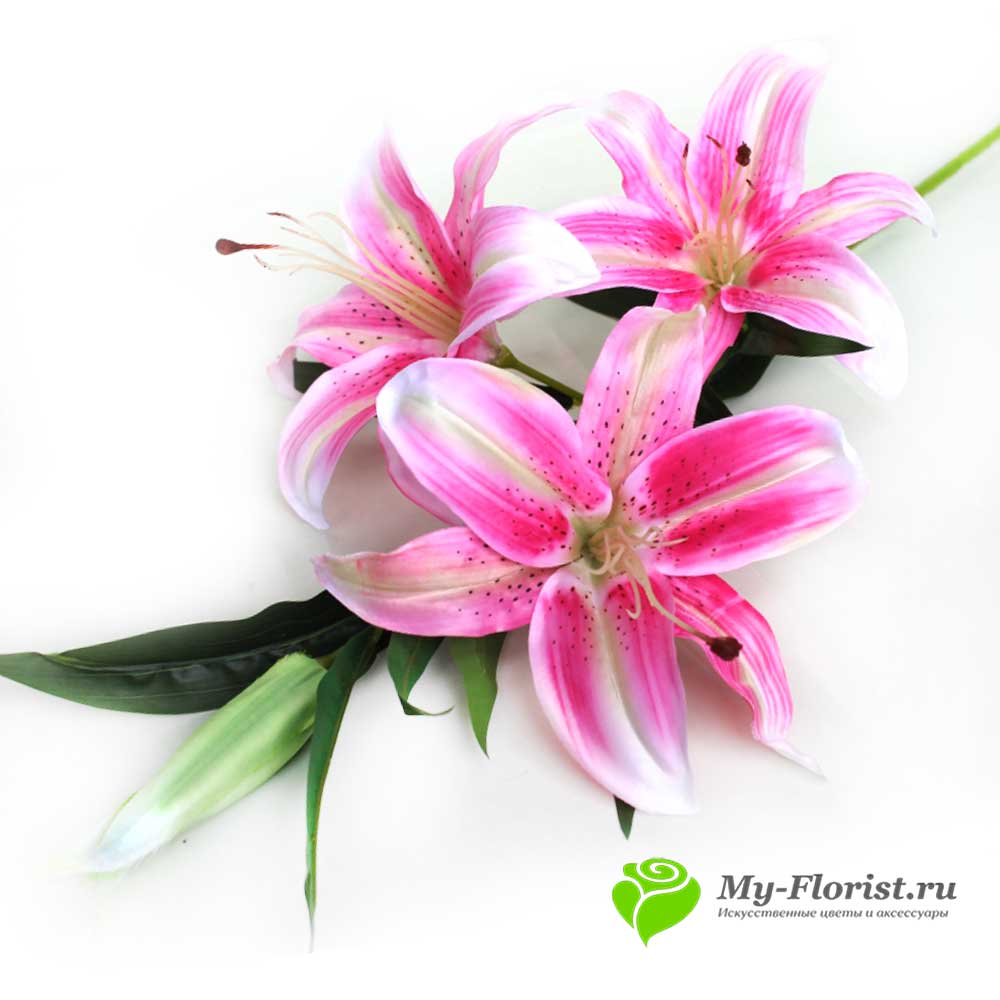 Искусственные ветки цветов - Лилия на ветке 103 см. (Розовая)