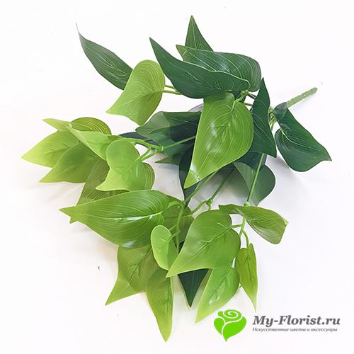 Искусственная зелень - Сирень листья латекс в букете 36 см.